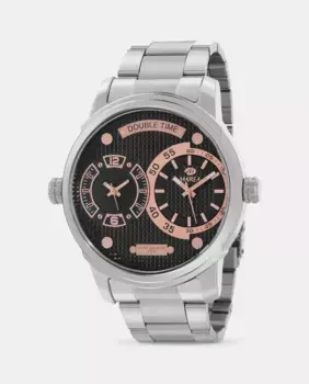 B54219/6 мужские часы с функцией второго часового пояса Стальной ремешок и черный циферблат Marea, серебряный