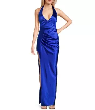 B. Длинное платье Darlin с бретельками на спине и сборкой по бокам B. Darlin, синий