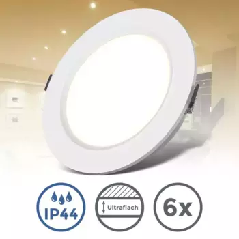 B.K.Licht Светодиодные встраиваемые светильники для ванной комнаты, набор из 6 шт., класс защиты IP44, 11,7 см, включая светодиодные лампы 11,70 см, Высота: 2,50 см., белый