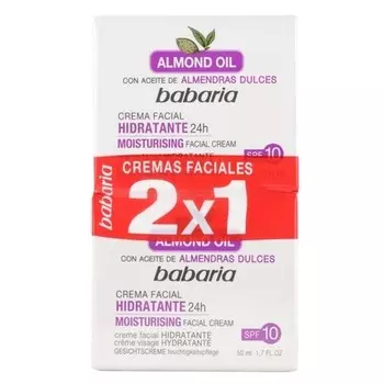 Babaria Увлажняющий и против морщин крем для лица 24 часа с маслом сладкого миндаля и SPF 10, 100 мл — упаковка из 2 шт.