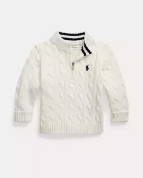 Бэби мальчик хлопковый свитер с кабельными стяжками Polo Ralph Lauren, белый