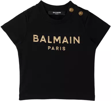 Baby Black Футболка с принтом Черный/Золотой Balmain