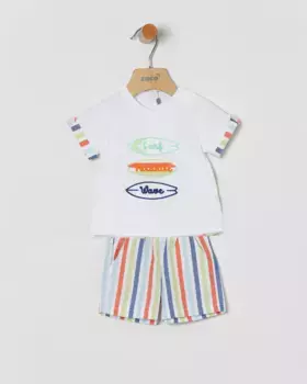 Baby boy комплект из полосатой вышивки и футболка с бермудскими шортами Coco Acqua, многоцветный