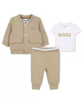 Baby boy набор из 3 предметов натурального цвета с длинным рукавом BOSS Kidswear, бежевый