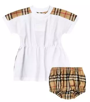 Baby burberry комплект из платья и шароваров в клетку Burberry, белый