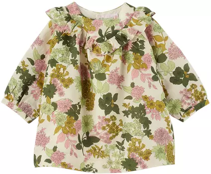 Baby Off-White & Green Платье Falbali цвета экрю Bonpoint