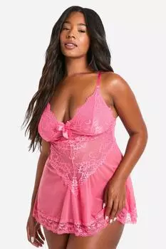 Babydoll плюс с кружевом и сеткой на бретелях boohoo, розовый
