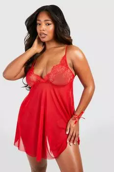 Babydoll плюс сетчатая кружевная деталь boohoo, красный