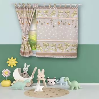 BABYLUX в детскую комнату ШТОРЫ с петлями 81. Мишка бежевый