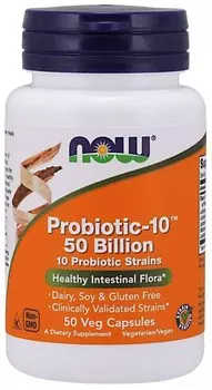 БАД Пробиотик-10 50 Миллиард (50 капсул) Now Foods
