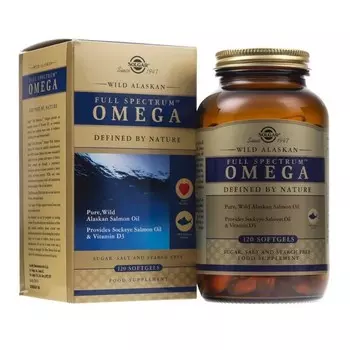 БАД, Солгар, Спектрум Омега, Аляскинский лосось, 120 капсул Solgar
