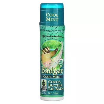 Badger Company, Бальзам для губ с маслом какао, прохладная мята, 0,25 унций (7 г)