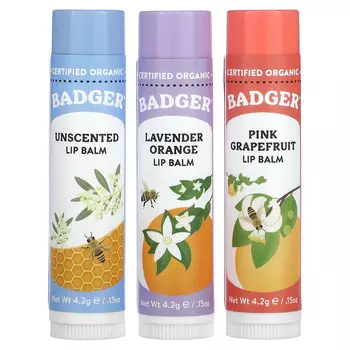 Badger, Праздничный набор бальзамов для губ, красная упаковка, 3 шт. по 4,2 г (0,15 унции)