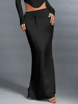 BAE Атласная юбка-русалка с низкой талией, элегантная длинная вечеринка для свиданий Shein, черный