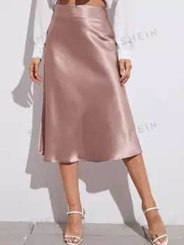 BAE Атласная юбка с боковой молнией, однотонная Shein, пастельно-розовый