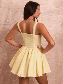 BAE Мини-платье с топом на бретелях ажурный лоскутный узор для женщин Shein, желтый