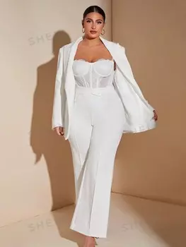 BAE Женский белый костюм оверсайз, подойдет на любой случай, элегантный, идеально подойдет ко Дню святого Валентина Shein, белый