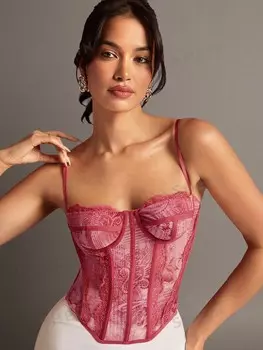 BAE Женский красный кружевной корсет с графическим принтом Shein, розовый