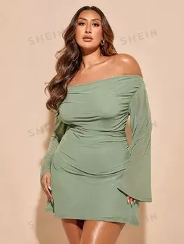 BAE Женское платье больших размеров с v-образным вырезом и принтом на тонких бретельках Эластичная сетчатая ткань, завязки сзади, идеально подходят для отдыха Shein, мультиколор