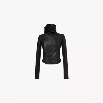 Байкерская кожаная куртка с высоким воротом Rick Owens, черный