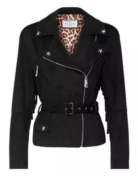Байкерская куртка большого размера из эко-замши со звездами PHILIPP PLEIN, черный