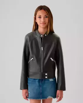 Байкерская куртка для девочки с воротником на пуговицах и молнией спереди Gap, черный