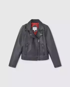 Байкерская куртка для девочки с заклепками на воротнике Pepe Jeans, черный