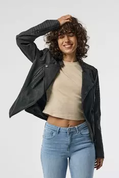 Байкерская куртка из искусственной кожи без воротника Only, черный