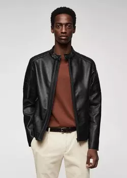 Байкерская куртка из искусственной кожи MANGO, черный