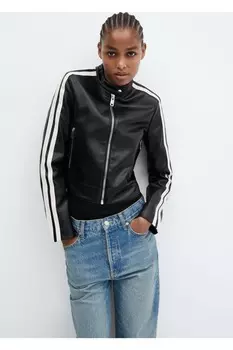 Байкерская куртка из искусственной кожи Mango, черный