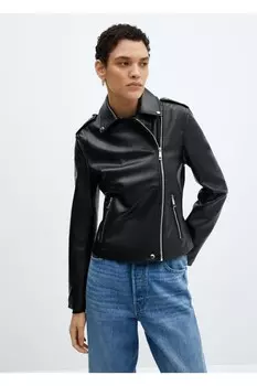 Байкерская куртка из искусственной кожи Mango, черный