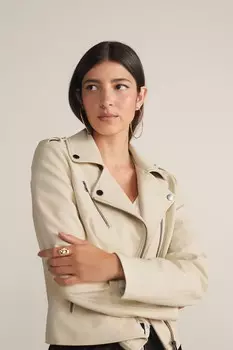 Байкерская куртка из искусственной кожи Next, бежевый