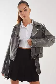 Байкерская куртка из искусственной кожи Stone Wash Pink Vanilla, черный