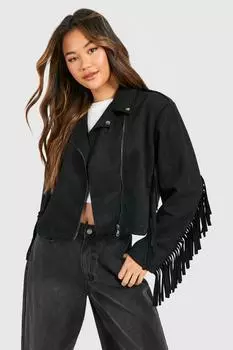 Байкерская куртка из искусственной замши с кисточками boohoo, черный