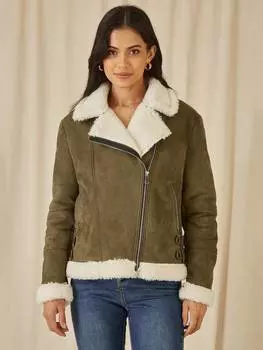 Байкерская куртка из искусственной замши Yumi, зеленый