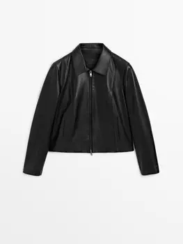 Байкерская куртка из кожи наппа Massimo Dutti, черный