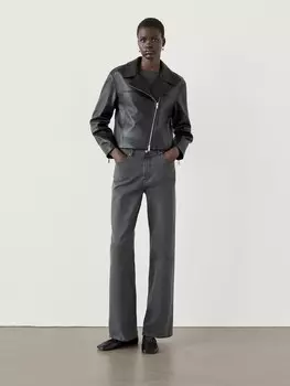 Байкерская куртка из наппы Massimo Dutti, черный