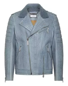 Байкерская куртка из питона Philipp Plein, цвет Light Blue