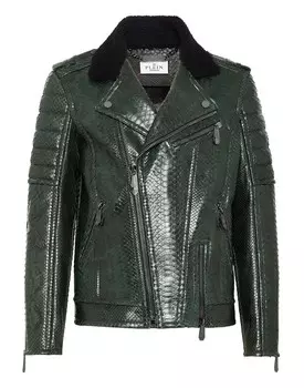 Байкерская куртка из питона Philipp Plein, зеленый