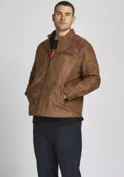 Байкерская куртка Jack & Jones PlusSize "ROCKY JACKET", до размера 6XL, цвет Cognac