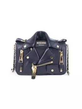 Байкерская куртка Кожаная сумка через плечо Moschino, черный