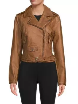 Байкерская куртка Max Studio из искусственной кожи, luggage