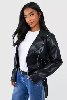 Байкерская куртка Petite с поясом boohoo, черный