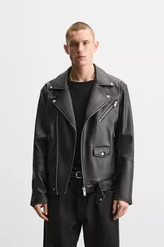 Байкерская куртка с эффектом кожи ZARA, черный