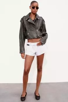 Байкерская куртка с эффектом кожи ZARA, серый