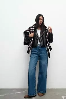 Байкерская куртка с эффектом мерцания ZARA, черный