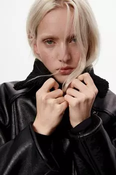 Байкерская куртка с плюшевой подкладкой H&M, черный