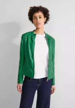 Байкерская куртка STREET ONE, без капюшона, с воротником стойкой, зеленый