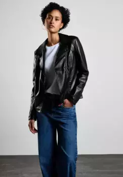 Байкерская куртка STREET ONE, без капюшона, с воротником с лацканами и молнией, черный