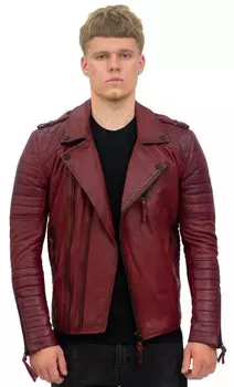 Байкерская куртка узкого кроя из кожи brando с двойной молнией cairo Infinity Leather, бургундия